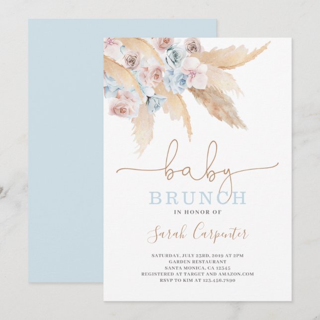 Pampas Grass Baby Shower boy invitation (Front/Back)