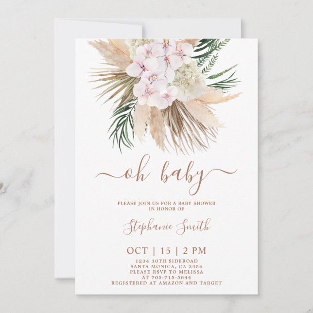 Pampas Grass Baby Shower girl Invitation (Front)