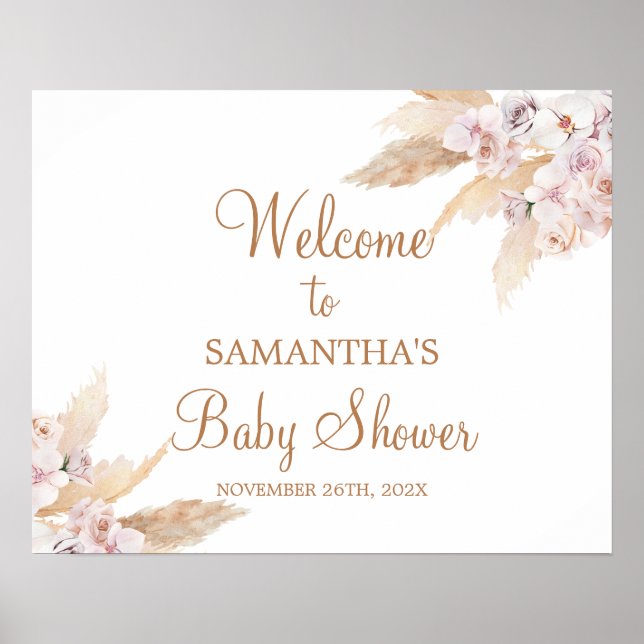 Pampas Grass Baby Shower Girl Welcome sign (Front)