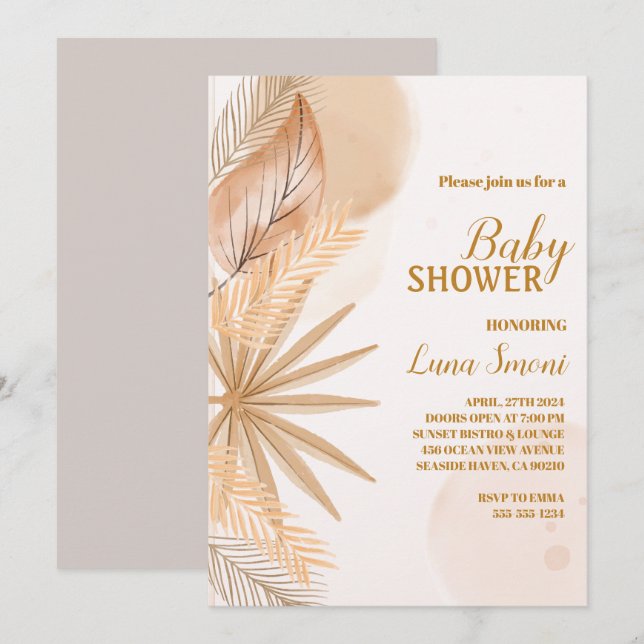 pampas grass baby shower invitations (Front/Back)