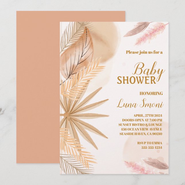 pampas grass baby shower invitations (Front/Back)