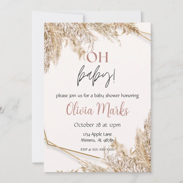 Pampas Grass Baby Shower | Neutral Boho Rustic Invitation (Front)