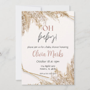 Pampas Grass Baby Shower   Neutral Boho Rustic Invitation