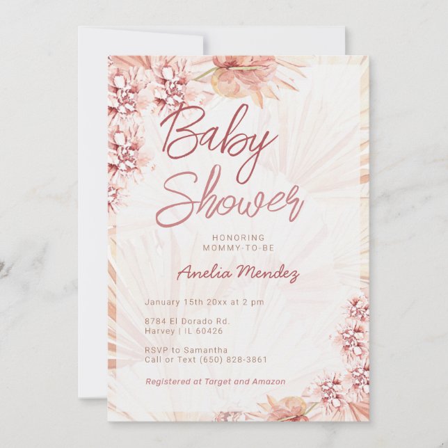 Pampas Grass Baby Shower Neutral Girl Boy Bohemian Invitation (Front)
