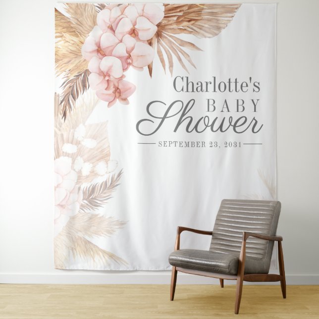 Pampas Grass Baby Shower Photo Booth Backdrop Tapestry (In Situ)