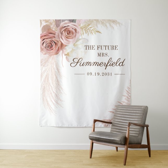 Pampas Grass Backdrop Terracotta Bridal Shower Tapestry (In Situ)