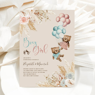 Pampas Grass Bear Gender Reveal Invitation