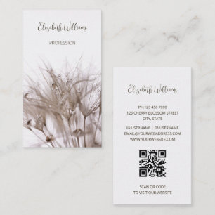 Pampas Grass Beige Sepia Photo   QR  Code Business Card