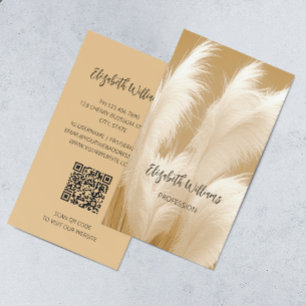 Pampas Grass Beige Sepia Photo   QR  Code Business Card