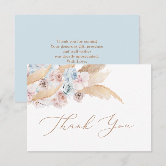 Pampas Grass blue desert thank you card (Front/Back)