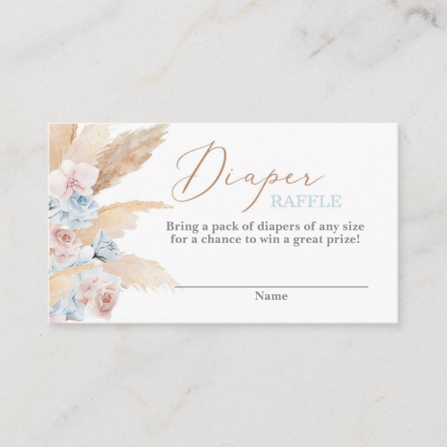 Pampas Grass blue Diaper Raffle Enclosure Card (Front)