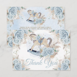 Pampas Grass Blue Floral Rocking Horse Baby Shower Thank You Card