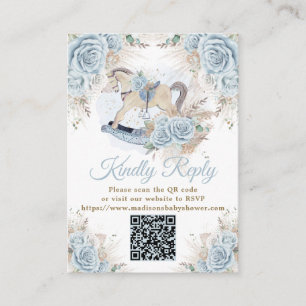 Pampas Grass Blue Floral Rocking Horse RSVP QR Enclosure Card