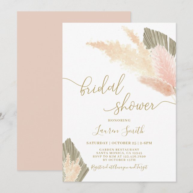 Pampas Grass blush Bridal Shower Invitation (Front/Back)