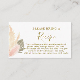 Pampas Grass Blush Bridal Shower Recipe Card