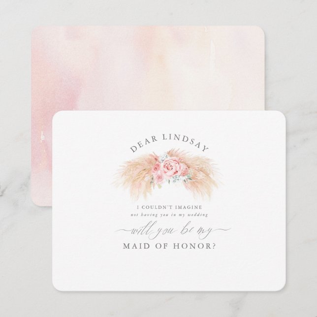Pampas Grass Blush Bridesmaid Proposal Invitation (Front/Back)