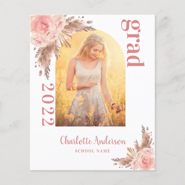Pampas grass blush budget graduation announcement (Front)