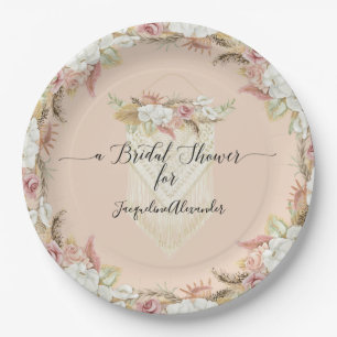 Pampas Grass Blush Floral Foliage Bridal Shower Paper Plate
