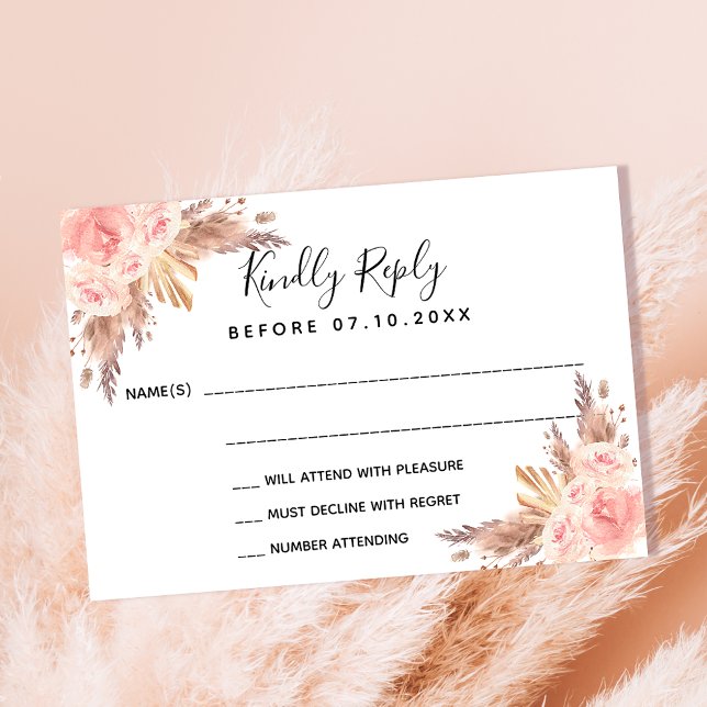 Pampas grass blush florals boho wedding RSVP (Creator Uploaded)
