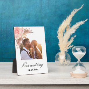 Pampas grass blush pink floral boho wedding plaque