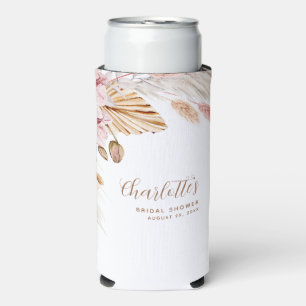 Pampas Grass Blush Pink Floral   Bridal Shower Seltzer Can Cooler