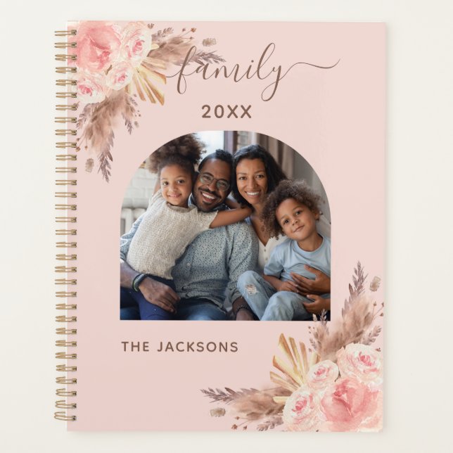 Pampas grass blush pink floral photo 2025 planner (Front)