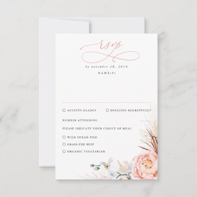 Pampas Grass Blush Pink Floral Wedding RSVP (Front)