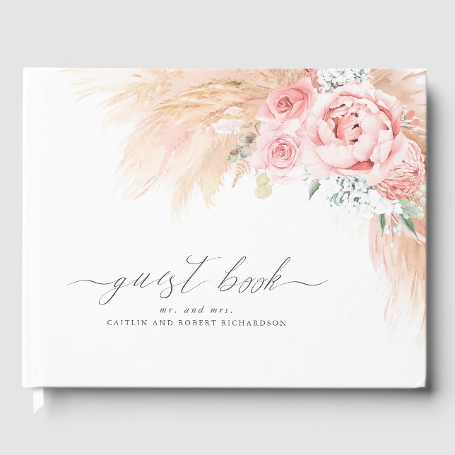 Pampas Grass Blush Pink Wedding Guest Book (Front)