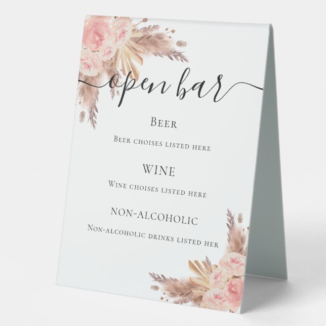 Pampas grass blush rose floral bar menu (Front)