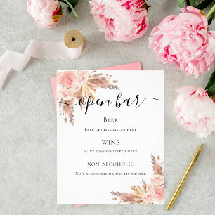 Pampas grass blush rose floral bar menu