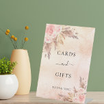 Pampas grass blush rose flroal cards gifts pedestal sign<br><div class="desc">A rustic blush pink,  rose gold gradient background. Decorated with rose gold and pink florals,  roses and pampas grass. With the text: Cards and Gifts,  Thank You</div>