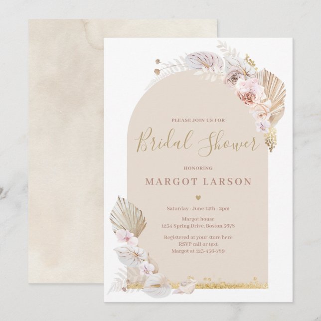 Pampas Grass Bohemian Arch Desert Bridal Shower Invitation (Front/Back)