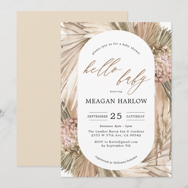 Pampas Grass Bohemian Baby Shower Invitation (Front/Back)