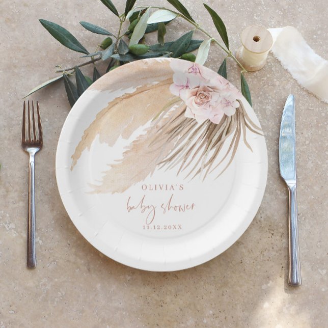 Pampas grass bohemian baby shower paper plate (Creator Uploaded)