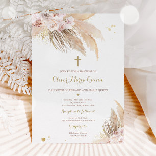 Pampas Grass Bohemian Baptism Boho Christening  In Invitation