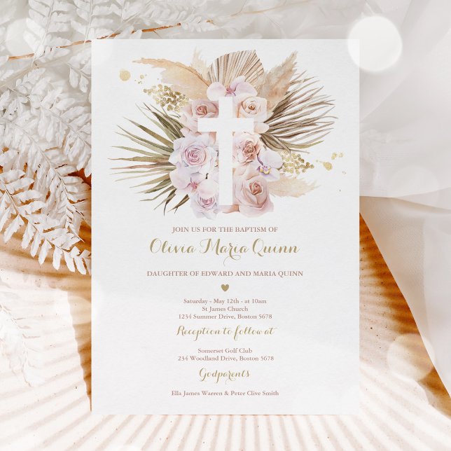 Pampas Grass Bohemian Baptism Boho Christening  In Invitation (Creator Uploaded)