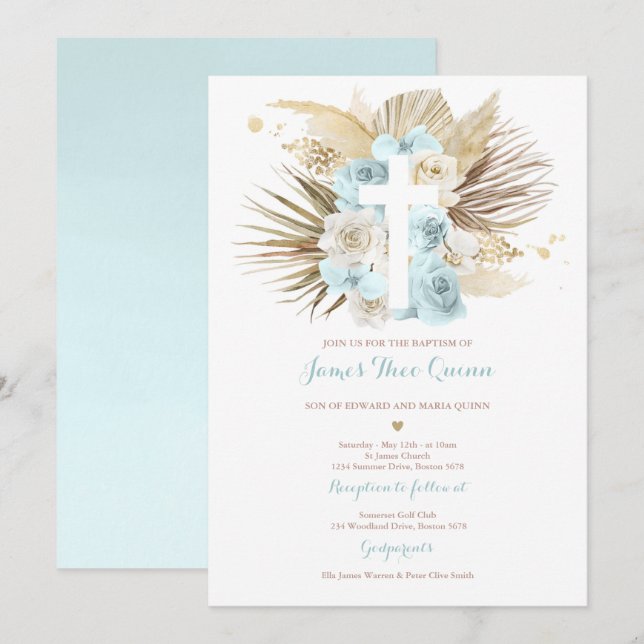 Pampas Grass Bohemian Baptism Boho Christening Invitation (Front/Back)