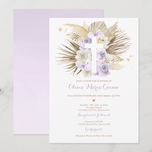 Pampas Grass Bohemian Baptism Boho Christening Invitation (Front/Back)