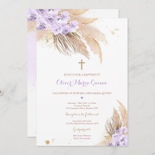 Pampas Grass Bohemian Baptism Boho Christening Invitation