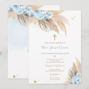 Pampas Grass Bohemian Baptism Boho Christening Invitation