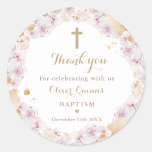 Pampas Grass Bohemian Baptism Christening Favour Classic Round Sticker