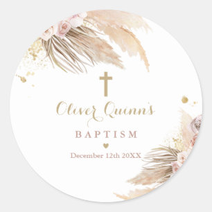 Pampas Grass Bohemian Baptism Christening Favour Classic Round Sticker