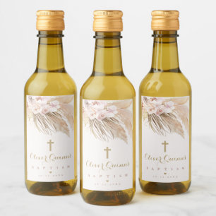 Pampas Grass Bohemian Baptism Personalised Mini Wine Label