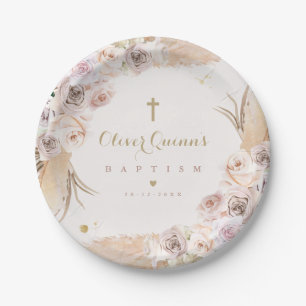 Pampas Grass Bohemian Baptism Personalised Paper Plate