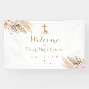 Pampas Grass Bohemian Baptism Personalised Welcome Banner