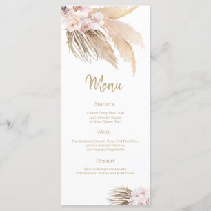 Pampas Grass Bohemian Blush Wedding Reception menu