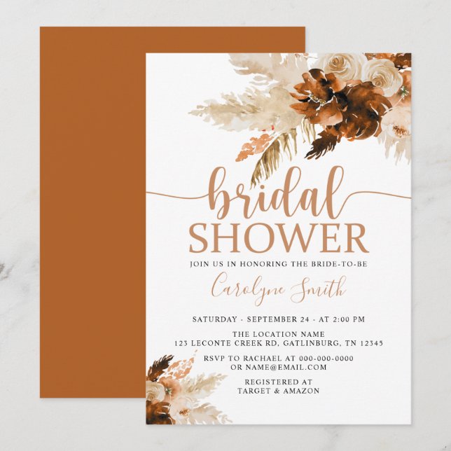 Pampas Grass Bohemian Boho Bridal Shower Invitatio Invitation (Front/Back)