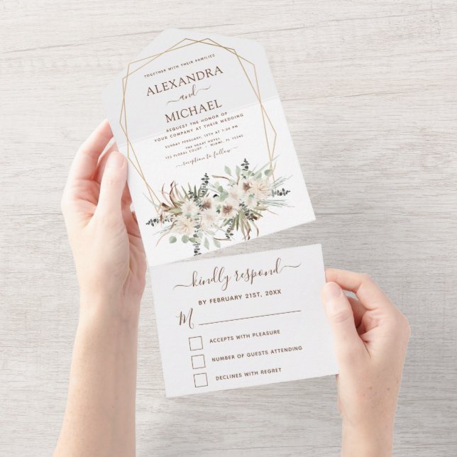 Pampas Grass Bohemian Boho Eucalyptus Wedding All In One Invitation (Tearaway)