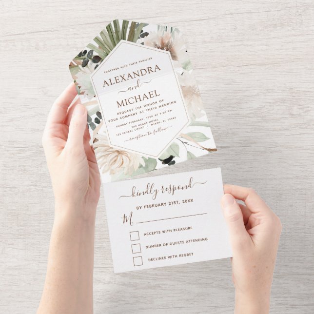 Pampas Grass Bohemian Boho Eucalyptus Wedding All In One Invitation (Tearaway)