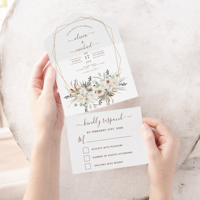 Pampas Grass Bohemian Boho Eucalyptus Wedding All In One Invitation (Creator Uploaded)